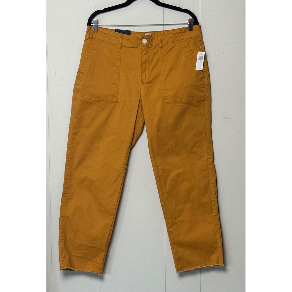 NWT Gap Women's Girlfriend Khaki Pants Mustard Yellow Mid Rise Raw Hem Size 12